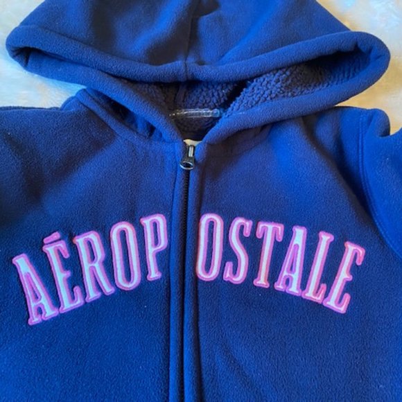 2/$40 Aeropostale Fleece Navy Blue Hoodie Ladies Juniors Size XS - Picture 3 of 10